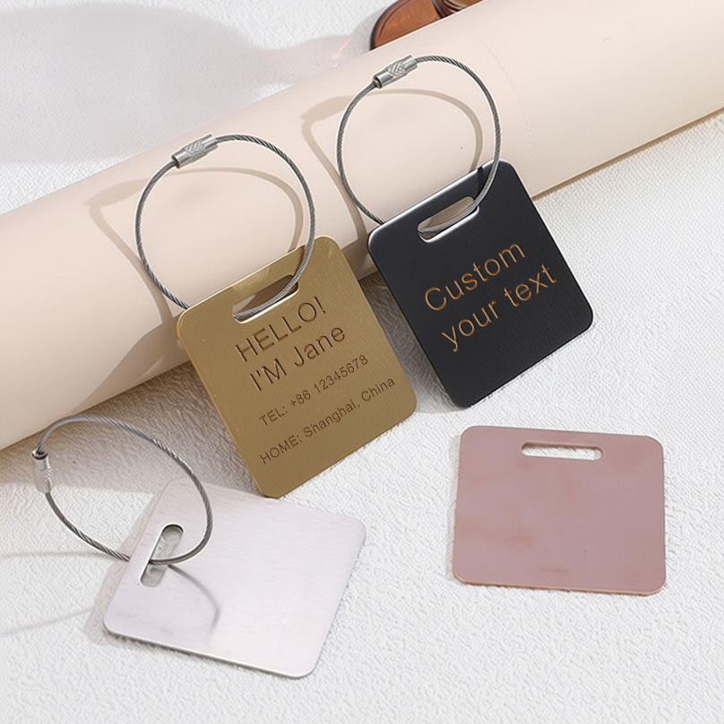 Travel Accessories Sale - カスタム名入り荷物タグ レーザー彫刻ラベル 盗難防止旅行用品 ステンレス製パーソナライズテキストスーツケースタグ