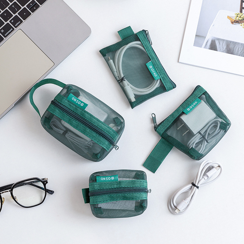 Cable Organizer Travel - 透明メッシュデータケーブル収納バッグデスクトップ収納バッグコインカードキーカードホルダーイヤホン充電器ポーチトラベルオーガナイザー