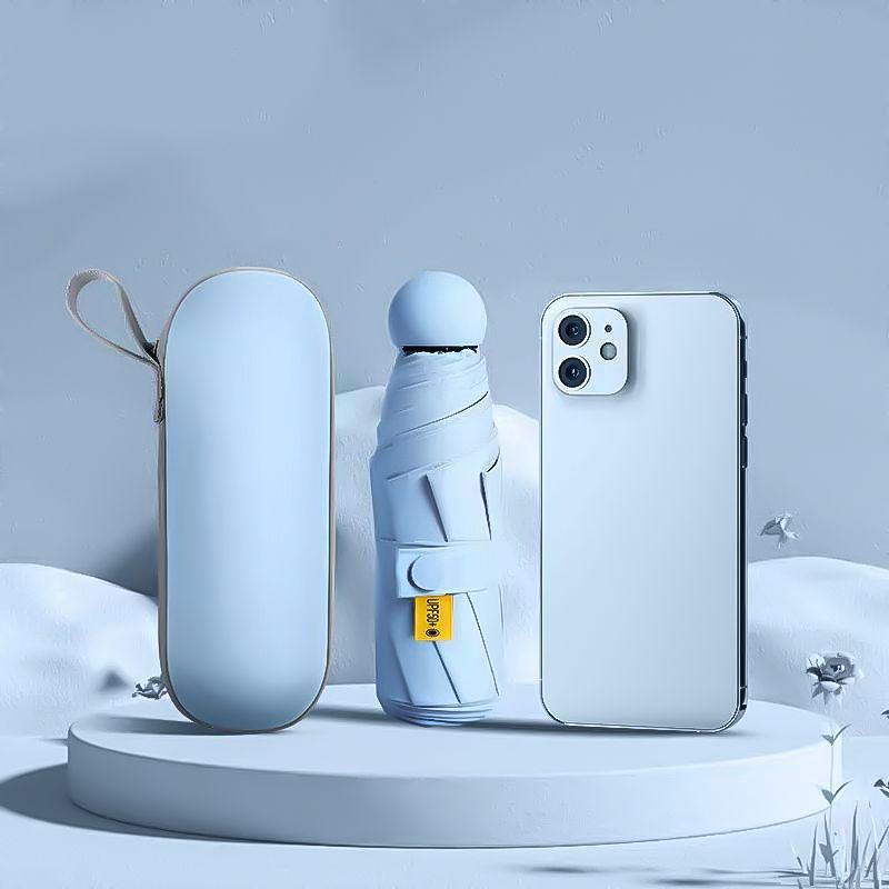 Travel Umbrella Compact - GMOX 新型ミニカプセル折りたたみ傘 UPF50+ ポータブル日傘兼雨傘 二重使用保護ビニール製トラベルアクセサリー アウトドア用