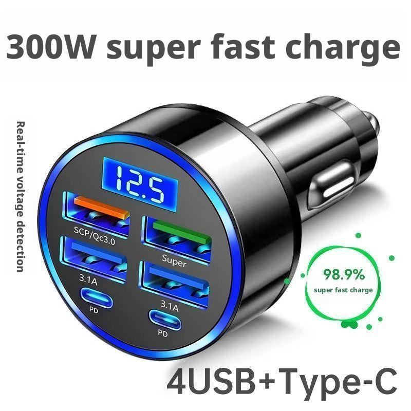 Travel Plug Type C - 300W PDカーチャージャー 6ポート急速充電 QC3.0 USB C