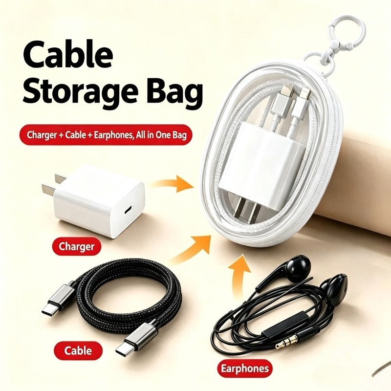 Cable Organizer Travel - 携帯用防水データケーブル収納バッグ 透明PVC多機能オーガナイザー イヤホンと充電ケーブル用