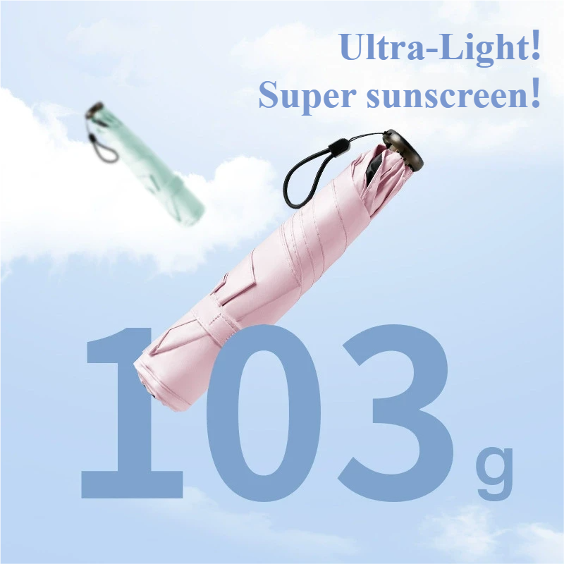 Travel Umbrella Compact - 超軽量羽根傘 ブラックラバー日傘 三つ折り傘 晴雨兼用ペンシル傘