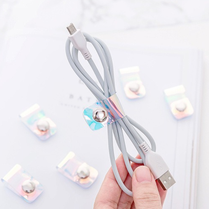 Cable Organizer Travel - 5個入り INSレーザーPVCスターパデータケーブルオーガナイザー トラベルポータブルUSB充電ワイヤーラップホルダー 金属スナップ付き巻き防止ガジェット