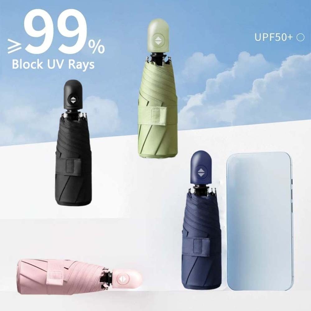 Travel Umbrella Compact - 軽量自動開閉ポケット傘 UVカット 無地 二役折りたたみ傘 高級強化仕様