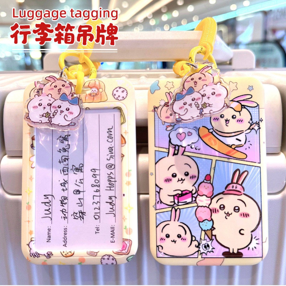 Travel Accessories For Japan Trip - ちいかわ荷物タグ ランヤード付き紛失防止ネームカード 漫画うさぎ識別カードホルダー 旅行用品 空港旅行荷物用