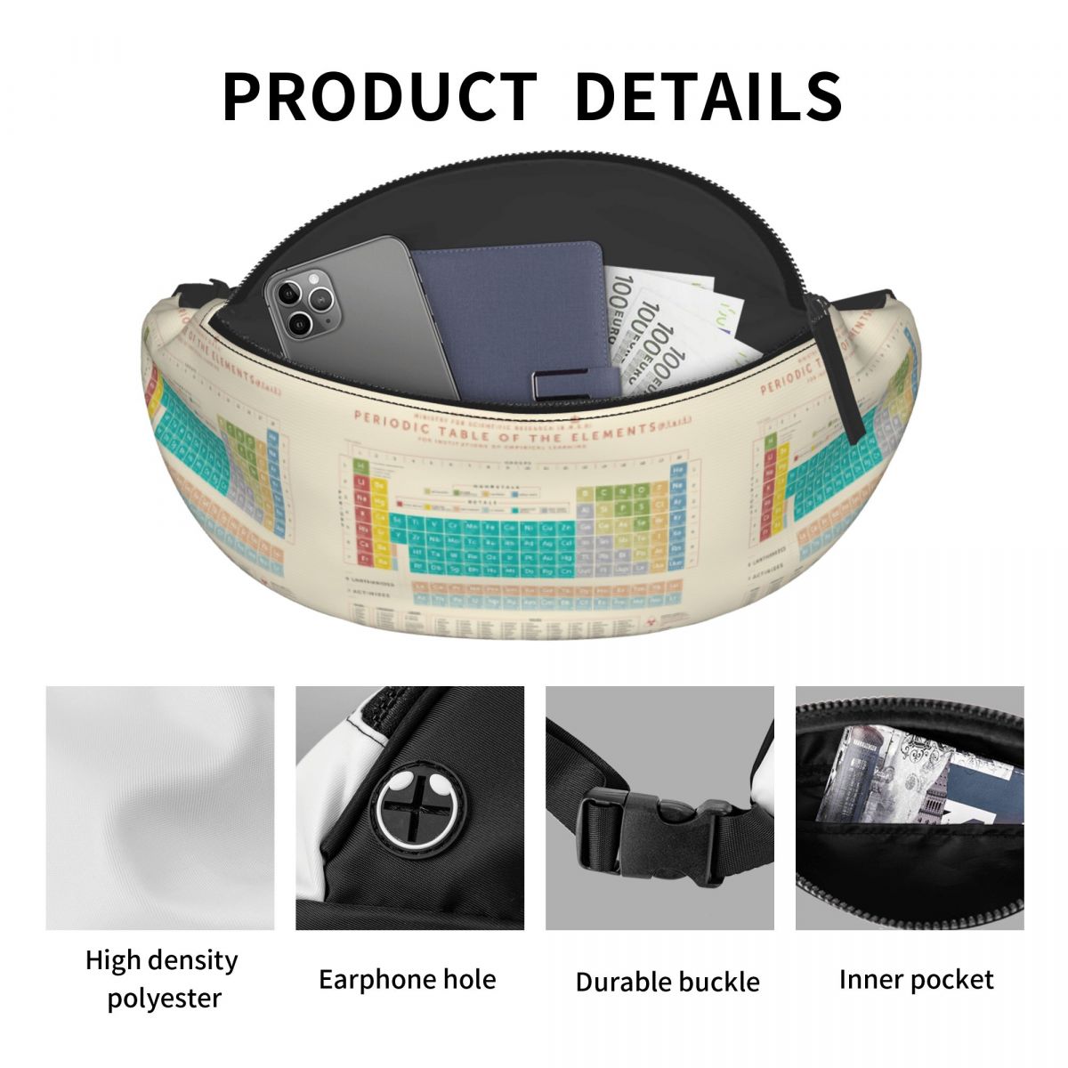 クールエレメント周期表ファニーパック旅行用男性女性科学化学化 - Travel Accessories Pouch For Men のレビューと価格