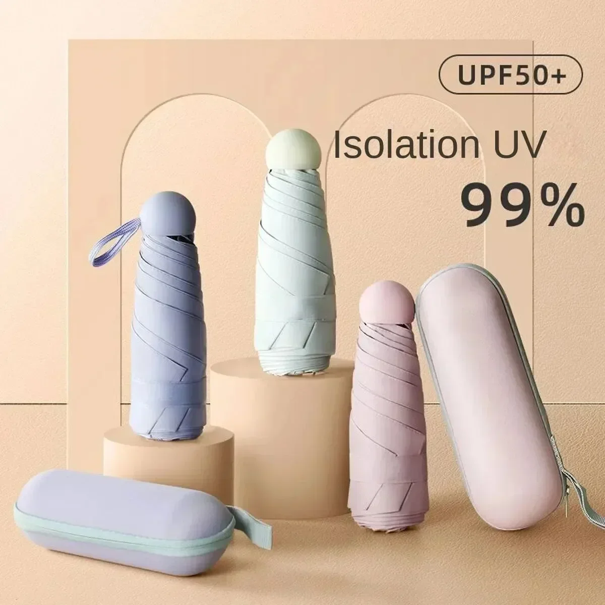 コンパクトトラベルミニ傘 UV保護傘 5つ折り超軽量日よけ傘 - Travel Umbrella Compact のレビューと価格