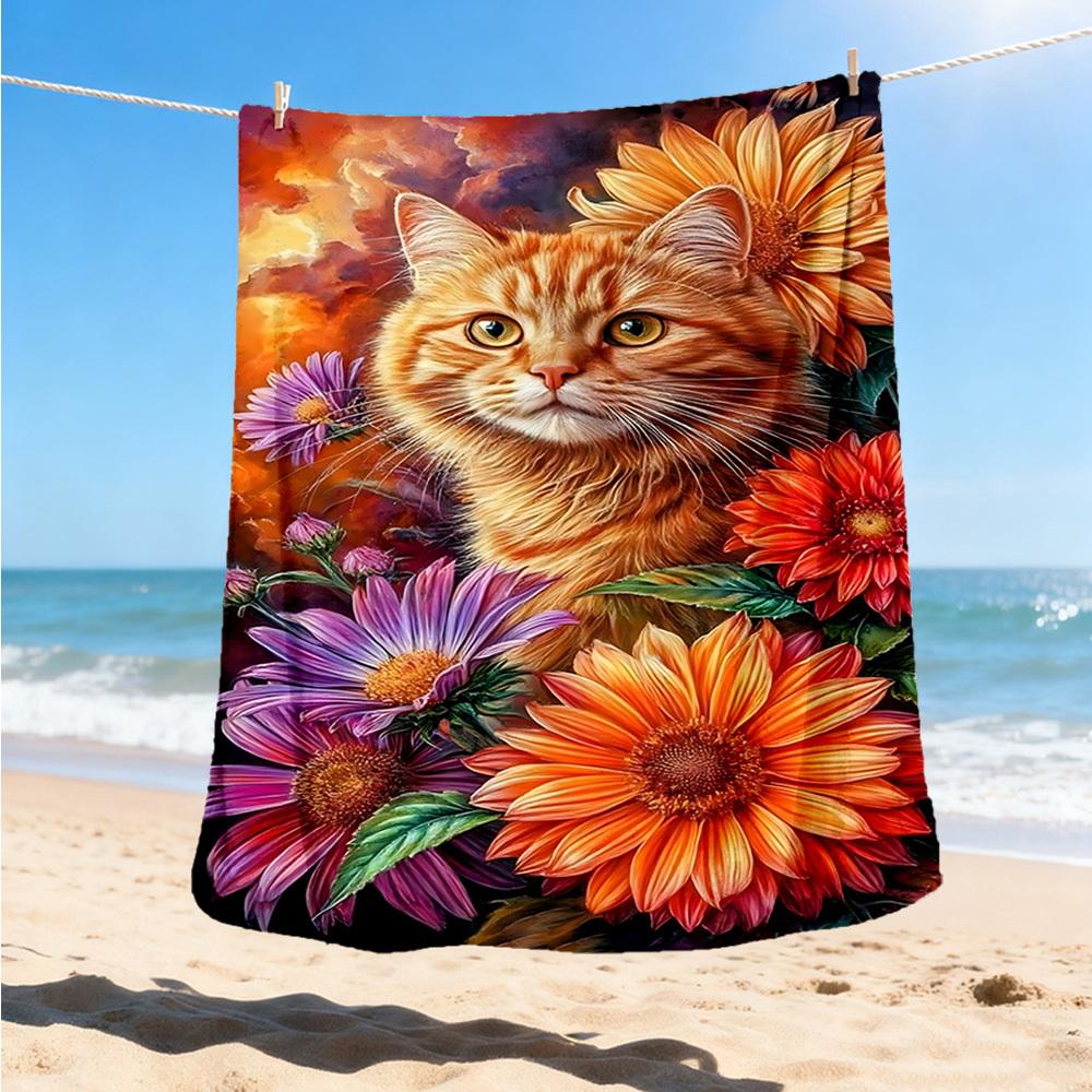 花柄の猫のイラストが描かれた屋外用スローケット、ボタニカルな - Travel Accessories Present のレビューと価格