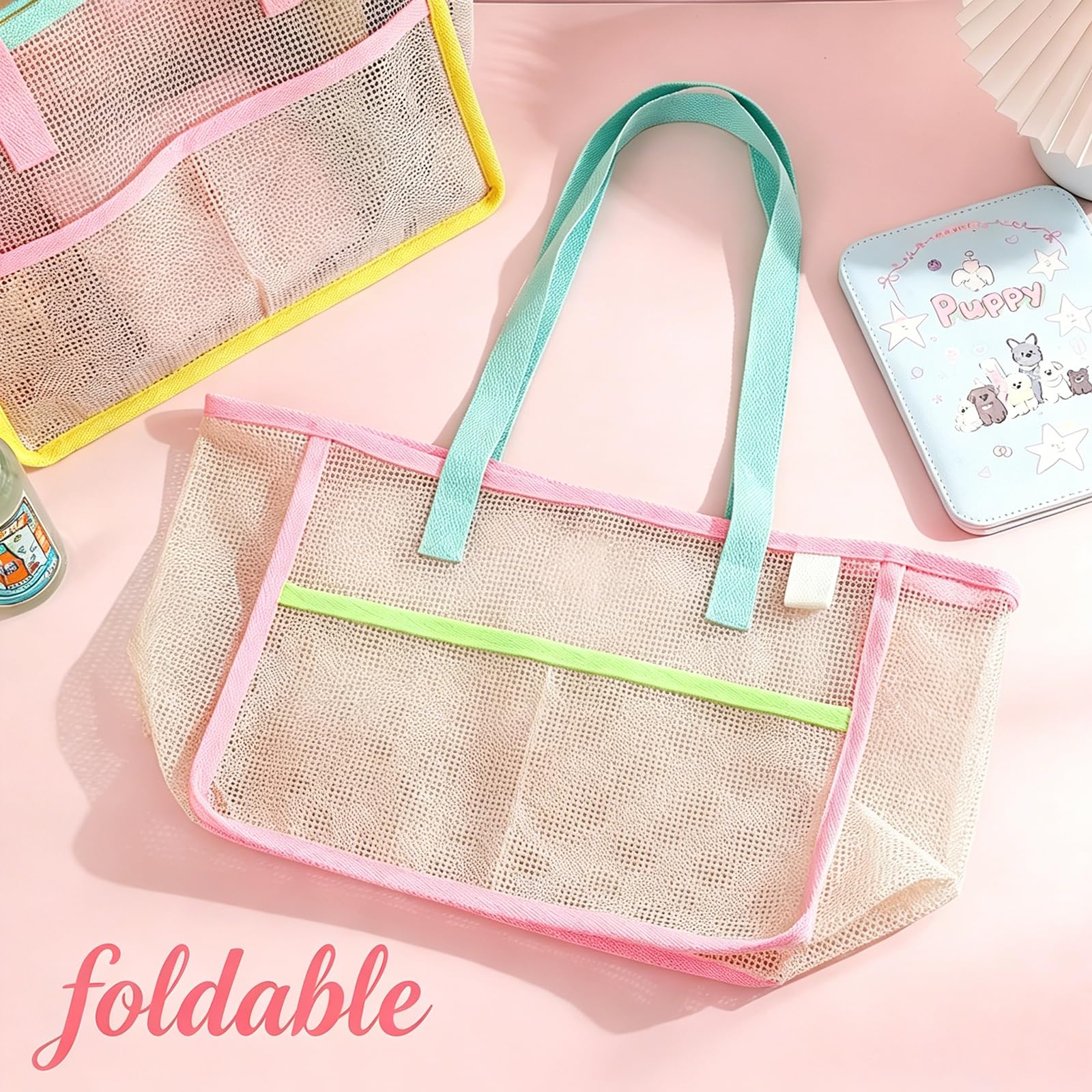 女性用ビーチバッグ カラフルな折りたたみ式ネットサンドトート - Travel Accessories Us のレビューと価格