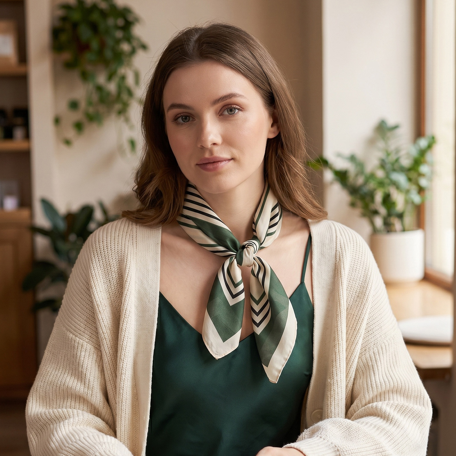 女性用グリーンシルクネックサテンバンダナ 軽量でおしゃれなバ - Travel Accessories Present のレビューと価格