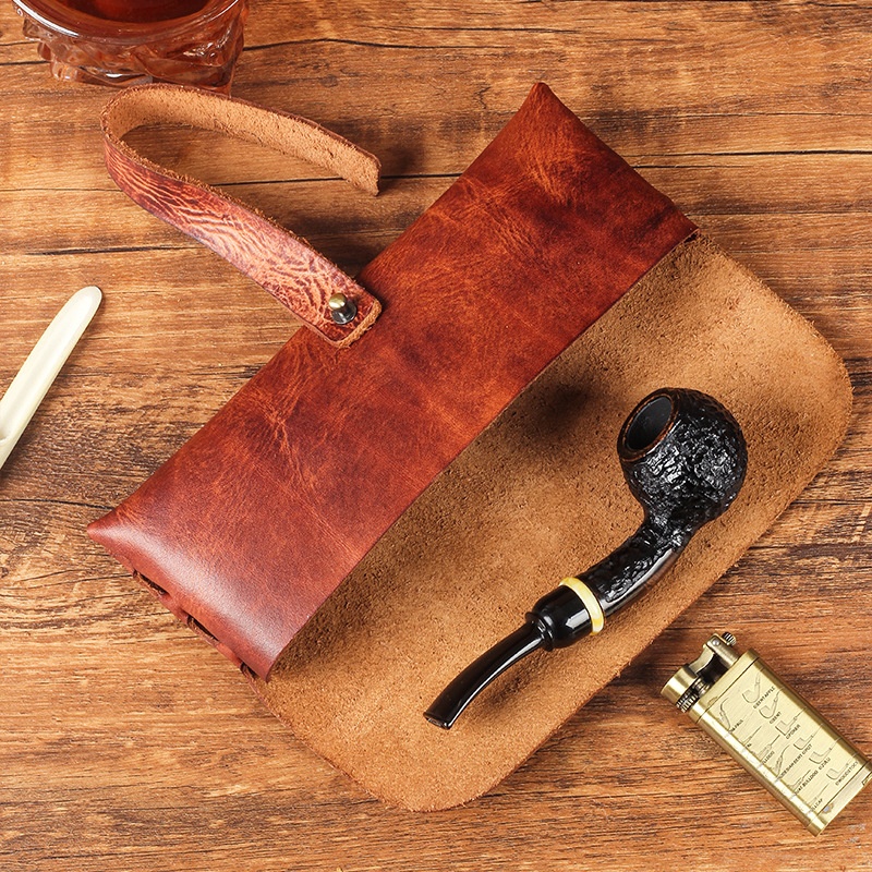 ヴィンテージ牛革パイプバッグハンドヘルドタバコパイプ収納ポー - Travel Accessories Pouch For Men のレビューと価格